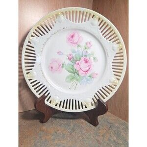 Carl Schumann Arzberg Bavaria Decorative Plate with Cutouts Pink Roses